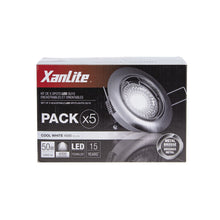 Cargar imagen en el visor de la galería, Packs de 5 spots encastrables  led XANLITE GU10 lumière blanc neutre et finition Métal brossé