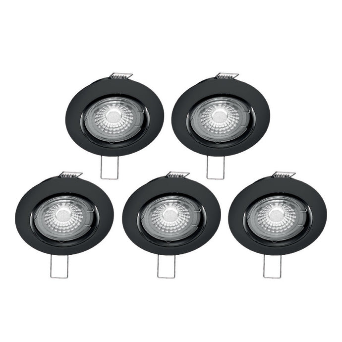 Lot de 5 spots noirs encastrables LED avec ampoules incluses, culot GU10, 345 Lumens, équivalence 50 W, 4000K, Blanc neutre