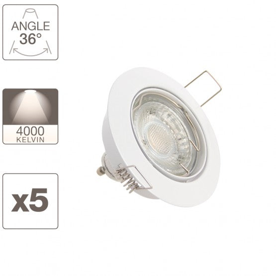 Pack de 5 spots encastrés XANLITE - lumière neutre - ampoules LED GU10 incluses