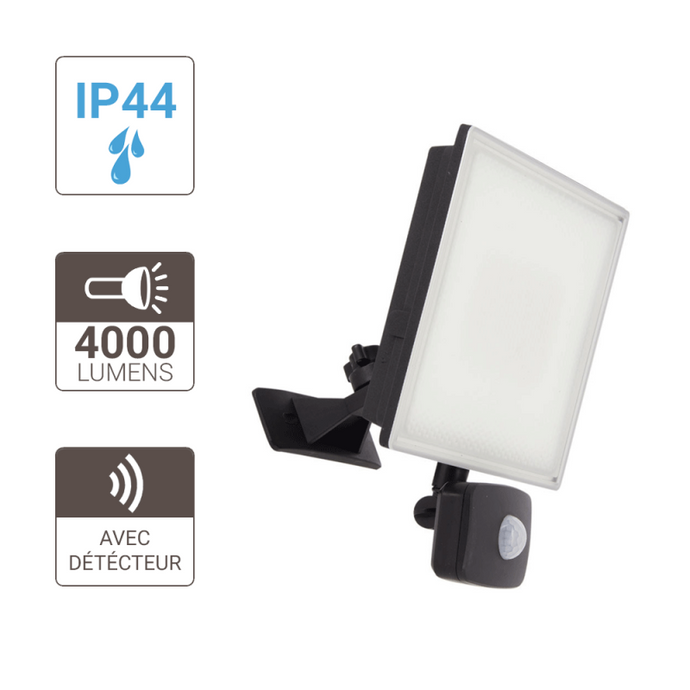 Projecteur LED Mural Noir ou Blanc Détecteur de Mouvement, 50 W, 4000 Lumens